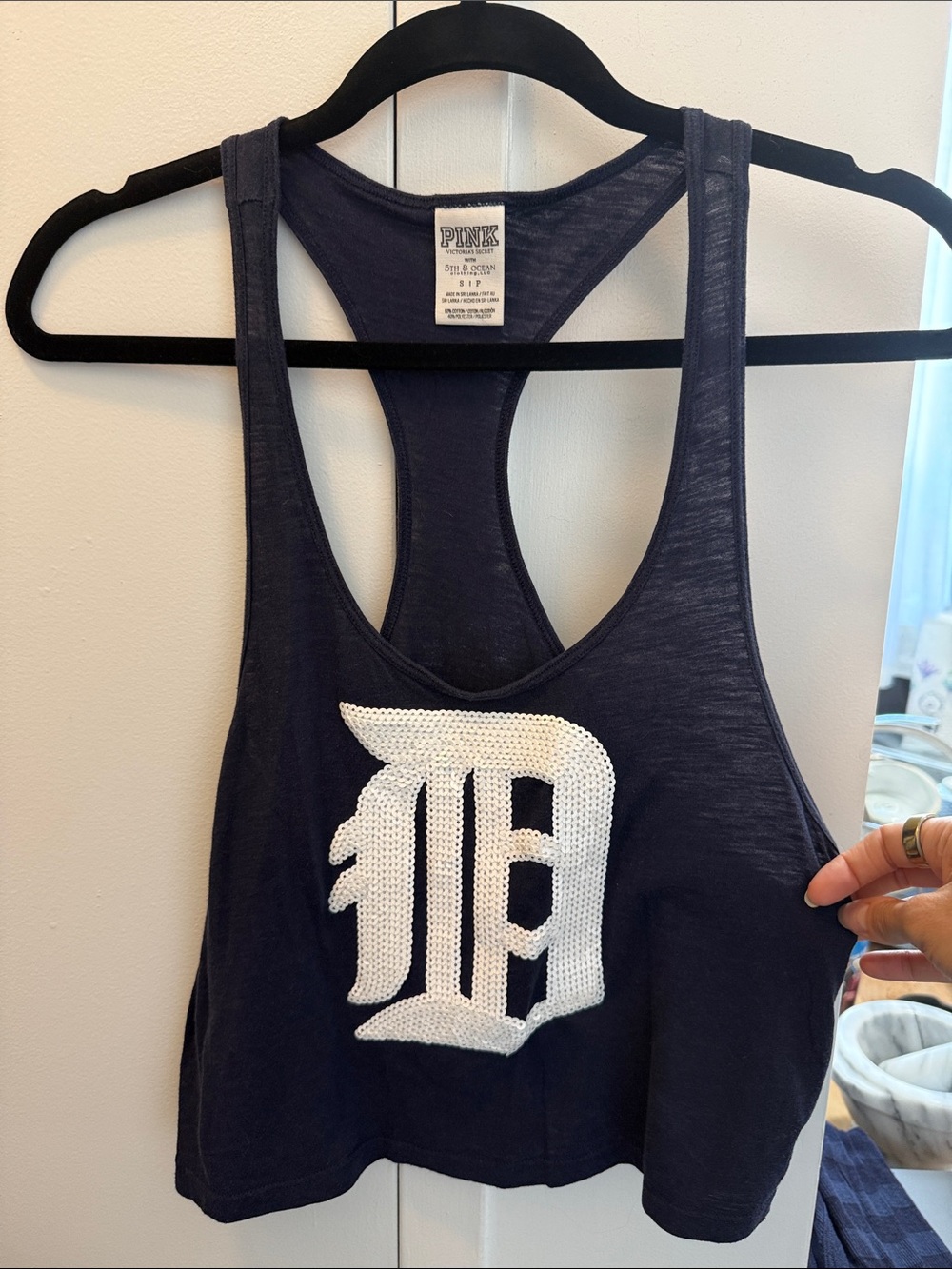 PINK Victoria's Secret Black Racerback Tank Top with Detroit logo